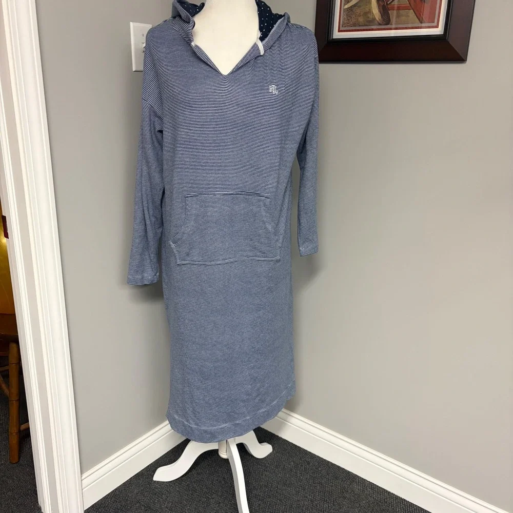Lauren Ralph Lauren Striped Hooded Nightgown Blue White Polka Dot Lounge Dress